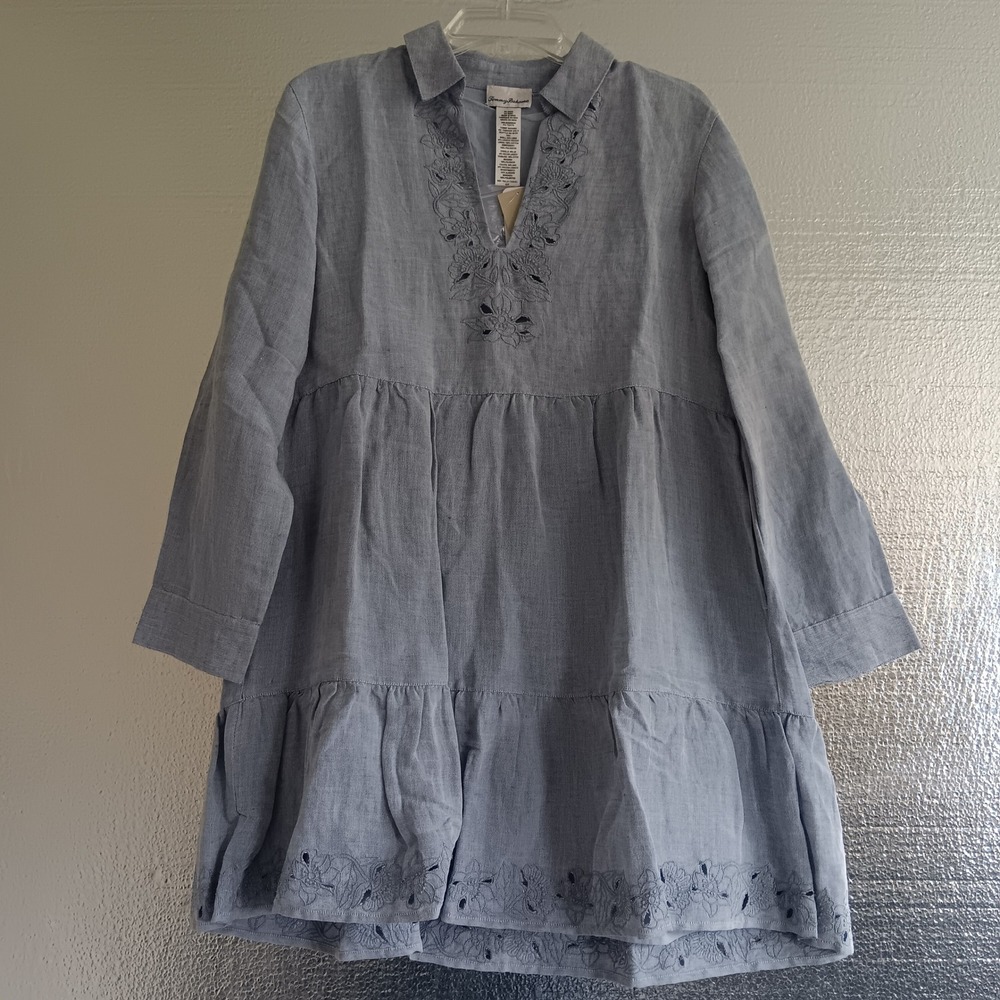 Tommy Bahama Dress Womens S Blue NEW St Lucia Embroidered Linen Tiered $148